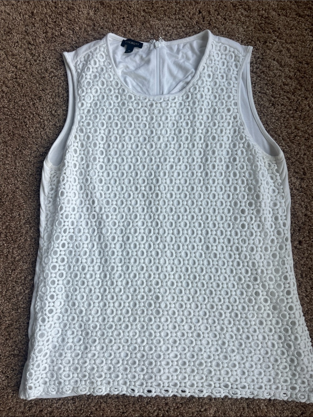 Talbots White Lace Eyelet Sleeveless Shell Size M